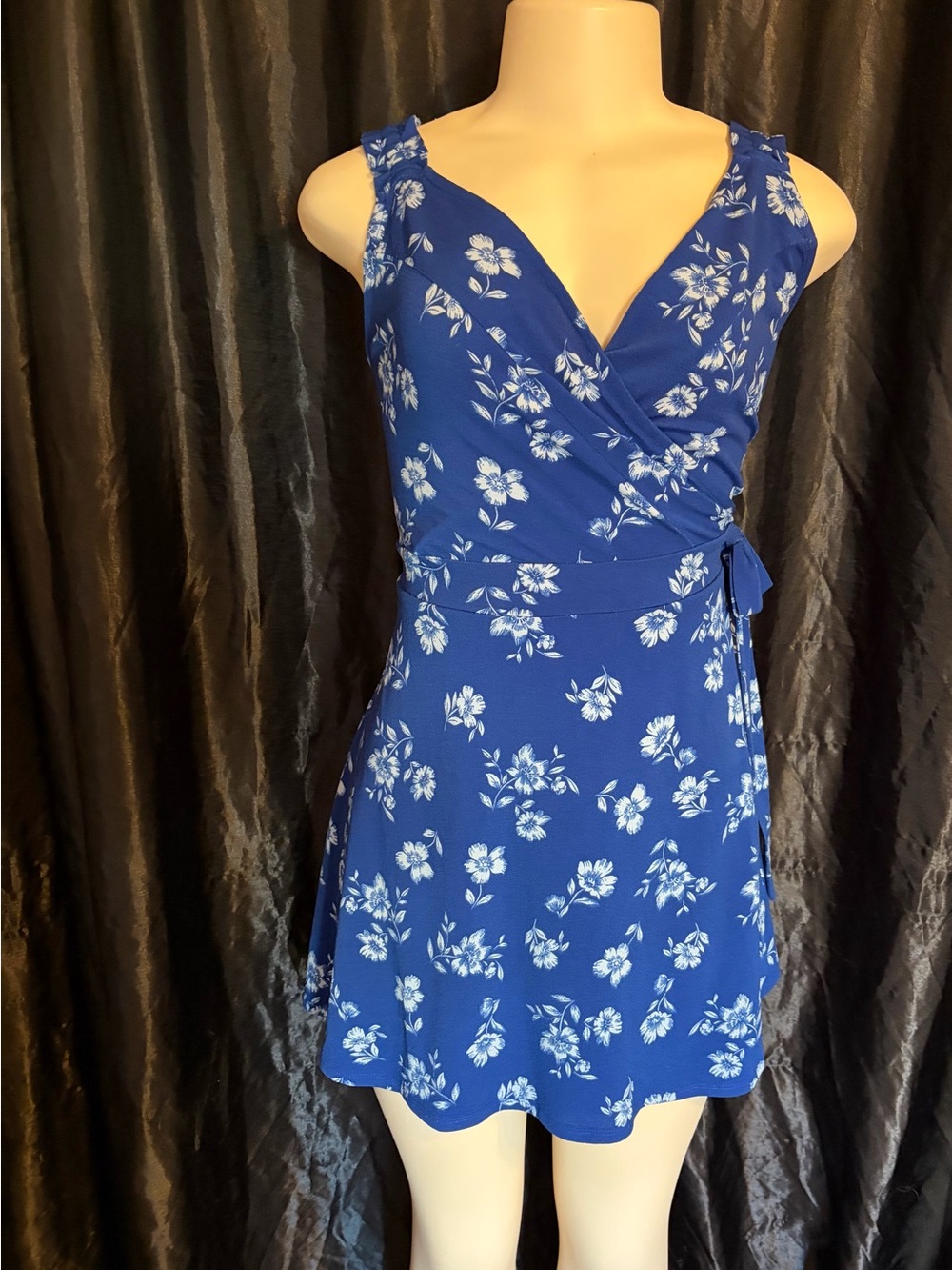 Candie's Blue Floral Wrap Mini Dress